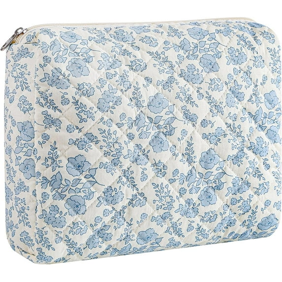 Makeup Bag Travel Cosmetic Bag for Women Girls, Zipper Make Up Pouch, Floral Flowers Toiletry Organizer Makeup, Portable Storage Cosmetic Travel Cloth Bag (Pink)