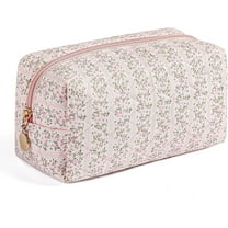 Makeup Bag Travel Cosmetic Bag for Women Girls, Zipper Floral Flowers Toiletry Organizer Makeup, Pink