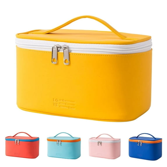 Makeup Bag Travel Cosmetic Bags for Women Girls Zipper Pouch Makeup Organizer Waterproof Cute (Bright Yellow)