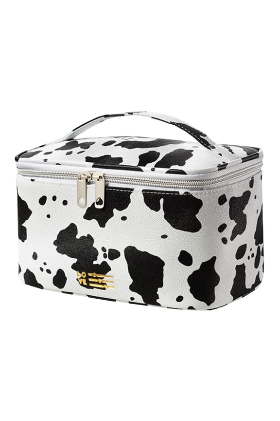 Travel Waterproof Women Girls Cosmetic Pouch Organizer Makeup Bag with Zipper, Cow Print