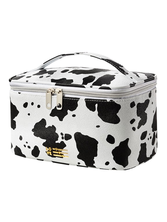 Travel Waterproof Women Girls Cosmetic Pouch Organizer Makeup Bag with Zipper, Cow Print