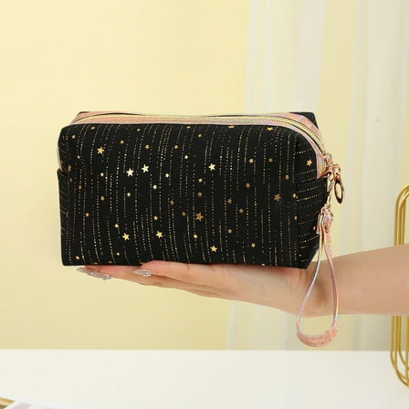 Makeup Bag, Travel Cosmetic Case with Compartment, Portable Toiletry Organizer, Separate Brushes Storage Bag, Water-Repellent Nylon Makeup Pouch, Daily Travel Accessories Bag