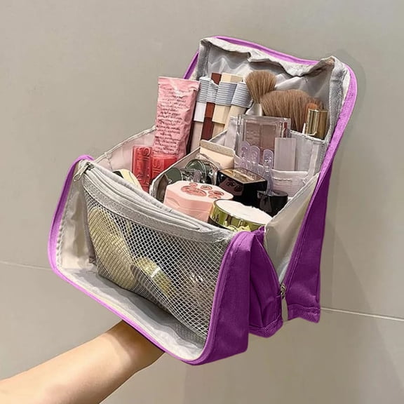 Makeup Bag, Travel Makeup Bag, Makeup Case Doresty Standing Up Storage Bag, Multi-Purpose Waterproof Toiletry Bag with Compartments