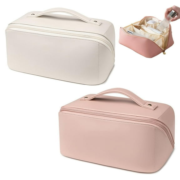 Makeup Bag, Travel Makeup Bag, Pu Leather Waterproof Large Capacity Travel Cosmetic Bag, The Original Foldable Makeup Bag (2pcs-A)