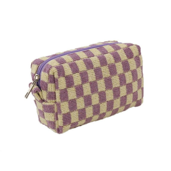 Makeup Bag, Travel Toiletry Bag, Checkered Cosmetic Organizer Pouch for Women Girls, Portable Large Capacity Travel Makeup Brush Storage Case with Metal Zipper Pulls