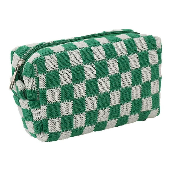 Makeup Bag, Travel Toiletry Bag, Checkered Cosmetic Organizer Pouch for Women Girls, Portable Large Capacity Travel Makeup Brush Storage Case with Metal Zipper Pulls