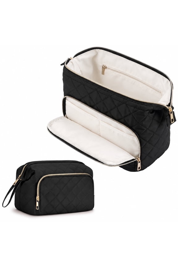 Makeup Bag Travel Toiletry Bag Cosmetic Bags for Women, Wide-open Pouch Make up Organizer Case for Travel Essentials Toiletries Accessories, Black