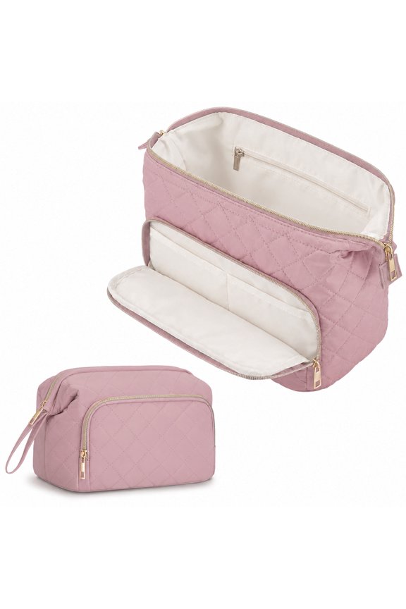 Makeup Bag Travel Toiletry Bag Cosmetic Bags for Women, Wide-open Pouch Make up Organizer Case for Travel Essentials Toiletries Accessories, Pink