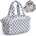thumbnail image 1 of Makeup Bag Travel Toiletry Bag for Women, Wide Open Large Cosmetic Bags Make up Organizer with Handle, Wet Pocket, for Towel Toiletries, Checkerboard, 1 of 9