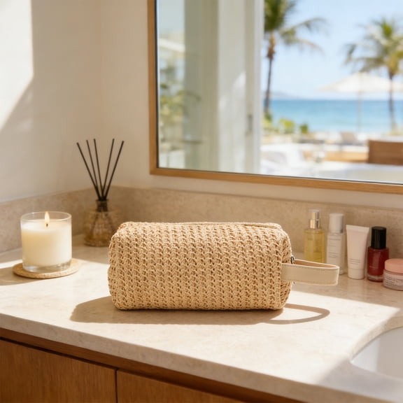 Makeup Bag,Travel Toiletry Pouch,Large Capacity Portable Cosmetic Organizer for Women Business Trip Weekend Getaway Gym,Durable Minimalist Daily Storage Bag(Beige)