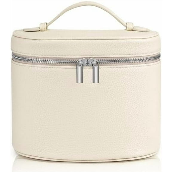 Makeup Bag Vanity Case Cosmetic Bag with Removable Divider Travel Toiletry Bag for Women Portable Make up Box Organizer, Beige