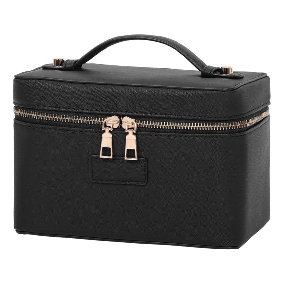 Makeup Bag Vanity Case for Women,PU Leather Travel Cosmetic Organizer with Removable Divider,Portable Toiletry Bag with Handle for Daily Use