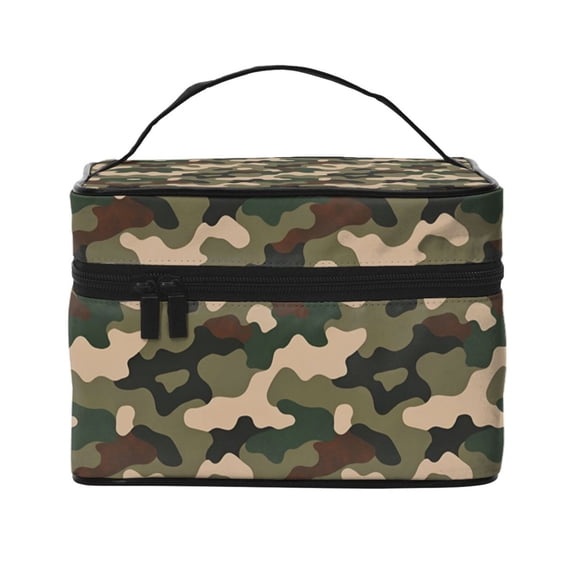 Makeup Bag With Handle Green Army Camouflage Storage Bag Toiletry Pocket Portable Zippered Pouch Cosmetic Organizer Bag For Women