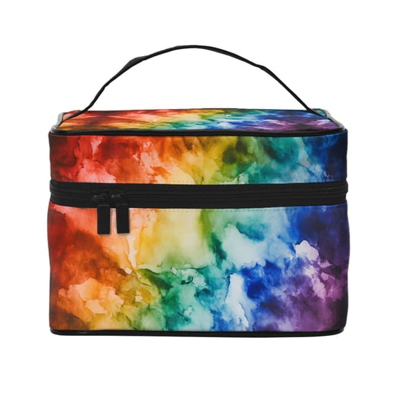 Makeup Bag With Handle Rainbow Colored Storage Bag Toiletry Pocket Portable Zippered Pouch Cosmetic Organizer Bag For Women