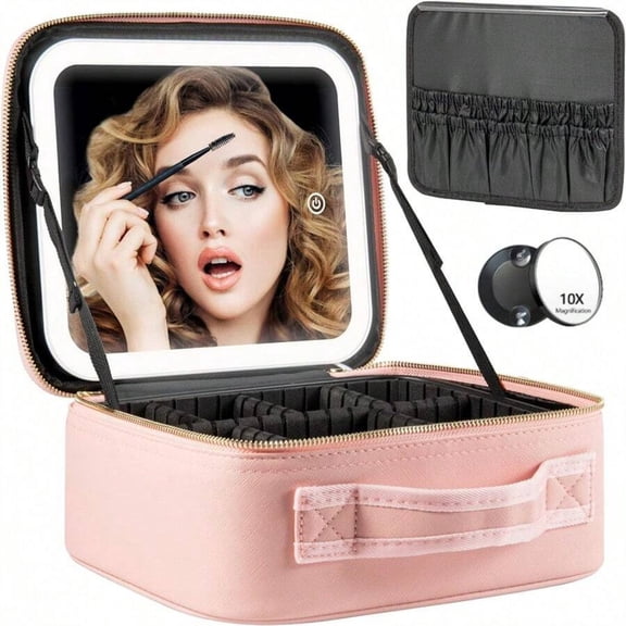 Makeup Bag With Mirror And Light Travel Makeup Train Case Cosmetic Organizer Portable Artist Storage Bag