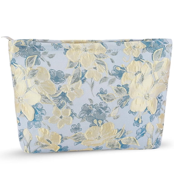 Makeup Bag for Women Floral Makeup Pouch for Purse Zipper Cosmetic Bag Large Capacity Quilted Canvas Cute Aesthetic Flower Makeup Bag Gift Travel Toiletry Make Up Organizer