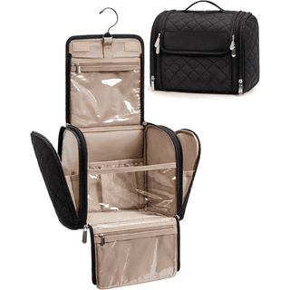 Hanging Toiletry Bag for Women, Large Capacity Travel Makeup Bag with Hook, Cosmetic Organizer for Full-Size Toiletries and Cosmetics, Portable Travel Essentials, Black
