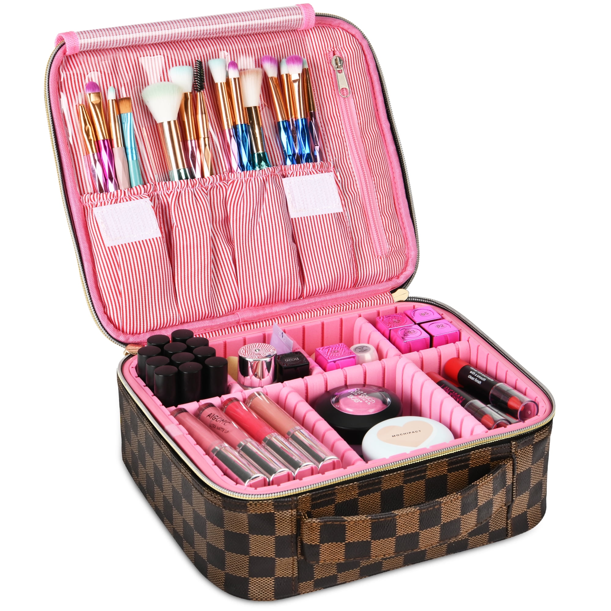 Nylon Professional Cosmetic Makeup Kit Storage Organizer Travel Toiletry  Vanity Bag with Adjustable Compartment