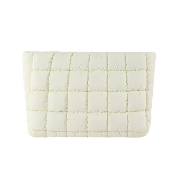 Makeup Bag for Women, Puffy Quilted Design Waterproof Solid Color Cosmetic Bag, Travel Toiletry Organizer Pouch Clutch (White)