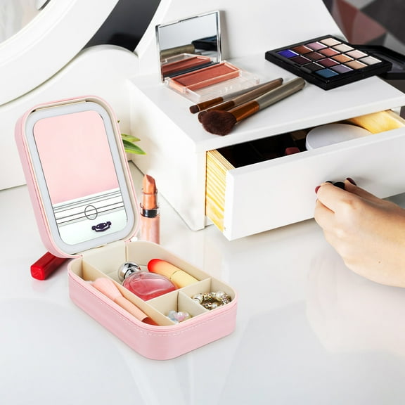 Supvox Makeup Box with Mirror and Adjustable LED Lights Pink Organizer