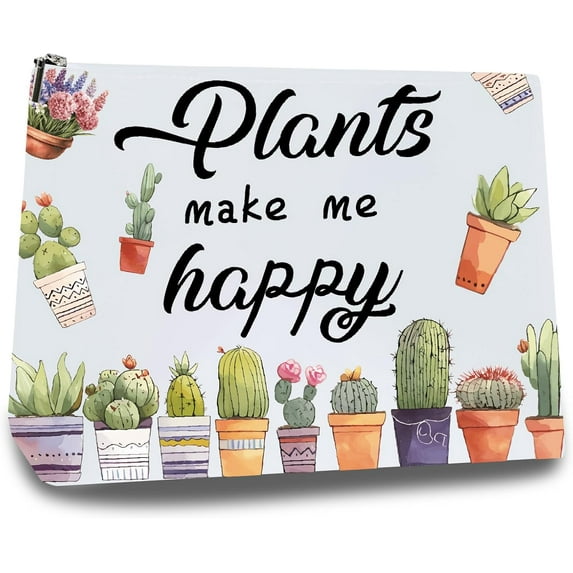 Makeup Bags Canvas Cosmetic Bag Multi Purpose Case Zipper Pouches Toiletry Travel Storage Bag Purse Portable Makeup Storage Organizer for Women Friends 10x7Inch-Plants Make Me Happy 1pc