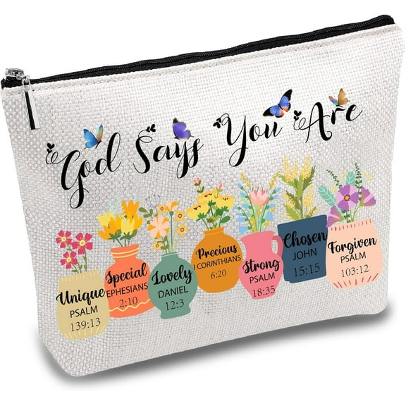 Makeup Bags Canvas Cosmetic Bag Multi Purpose Case Zipper Pouches Toiletry Travel for Women 10x7Inch-God Says You are Unique Colorful