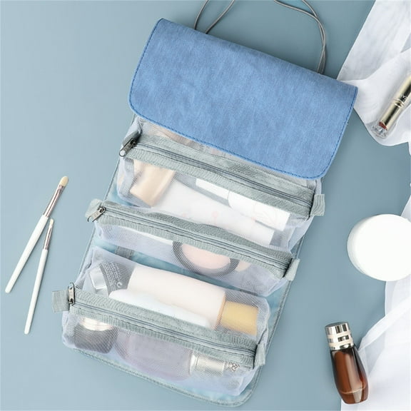 Makeup Bags Detachable Cosmetic Bag,4 in 1 Portable Mesh Makeup Bag,Hanging Roll Up Travel Toiletry Bag,Water Makeup Organizer Pouch,Hanging Toiletry Bag