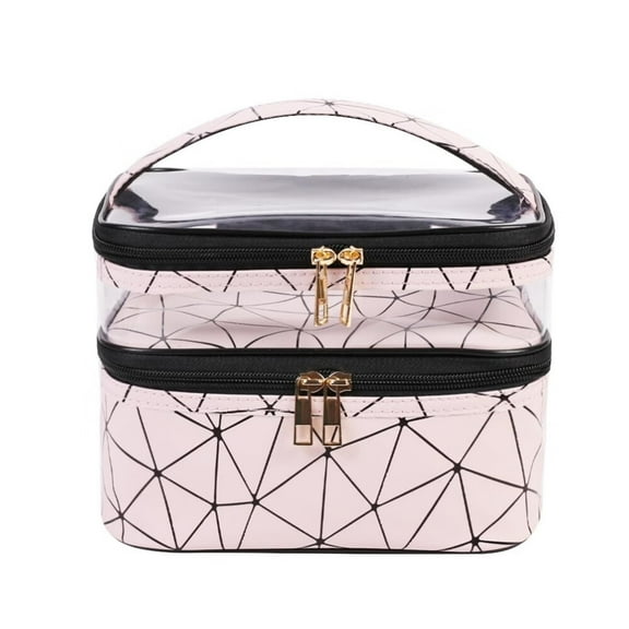 Makeup Bags Double Layer Travel Storage Cosmetic Cases Make-up Organizer Toiletry Bags Water-resistant for Women Makeup Brush Bag,Blush Pink