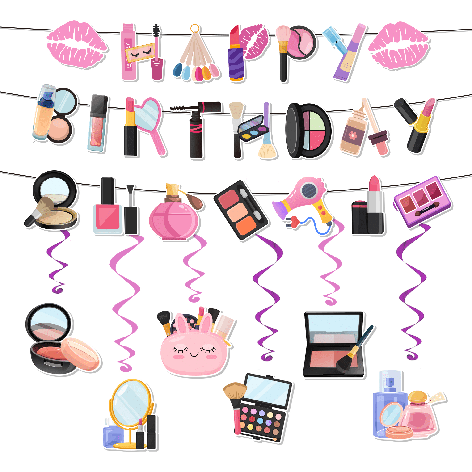 Spa Geburtstagsparty Dekorationsset, Make-up-Thema, Mit Banner, Ballons, Kuchenaufsatz – Für Mädchengeburtstage Und Spa-Partys