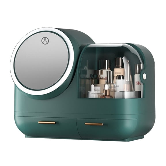 Makeup Box Cosmetic Storage Box with Mirror Led Light,Desktop Makeup Jewelry Beauty Case Makeup Case Dust-Proof Drawer Makeup Organizer Jewelry Organizer for Women