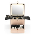 thumbnail image 1 of Makeup Box with Drawer and A Detachable Lighted Mirror, Waterproof Travel Train Case, Cosmetic Organizer and Makeup Suitcase with Adjustable Dividers, Magnetic LED Mirror (Rose Gold), 1 of 14