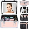 thumbnail image 1 of Makeup Box with Led Mirror,Travel Train Hard Case with Rechargeable Lighted Mirror Adjustable Dividers,Cosmetic Organizer Storage Bag for Makeup Artists,Appropriate Gift for Women and Girls,Pink, 1 of 14