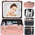 thumbnail image 1 of Makeup Box with Led Mirror,Travel Train Hard Case with Rechargeable Mirror Adjustable Dividers,Cosmetic Organizer Storage Bag for Makeup Artist,Appropriate Gift for Women Girls,Sparkling Rose Gold, 1 of 14