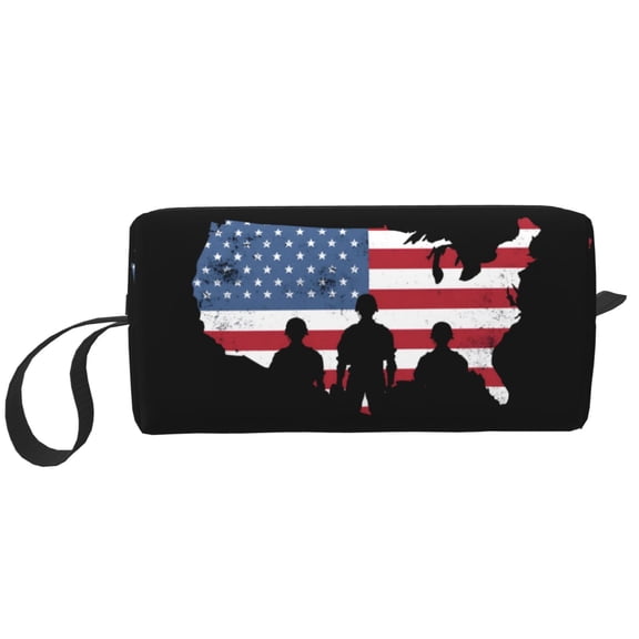 Makeup Brush Bag Patriotic Soldier Flag Small Cosmetic Bag For Women Travel Toiletry Water-Resistant Make Up Pouch