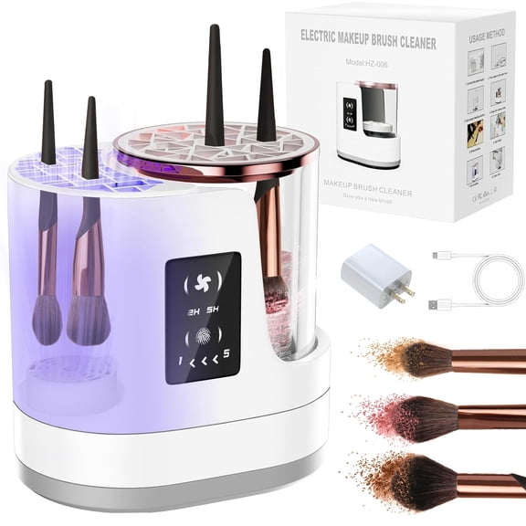Makeup Brush Cleaner, 3 IN 1 Makeup Brush Cleaner Machine with Dual-Direction Cleaning, 2H/5H Dryer Timer, Detachable Wash Tank, Touch Control, and 5-Min Quick Wash