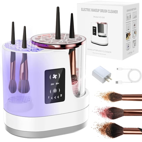 Makeup Brush Cleaner, 3 IN 1 Makeup Brush Cleaner Machine with Dual-Direction Cleaning, 2H/5H Dryer Timer, Detachable Wash Tank, Touch Control, and 5-Min Quick Wash