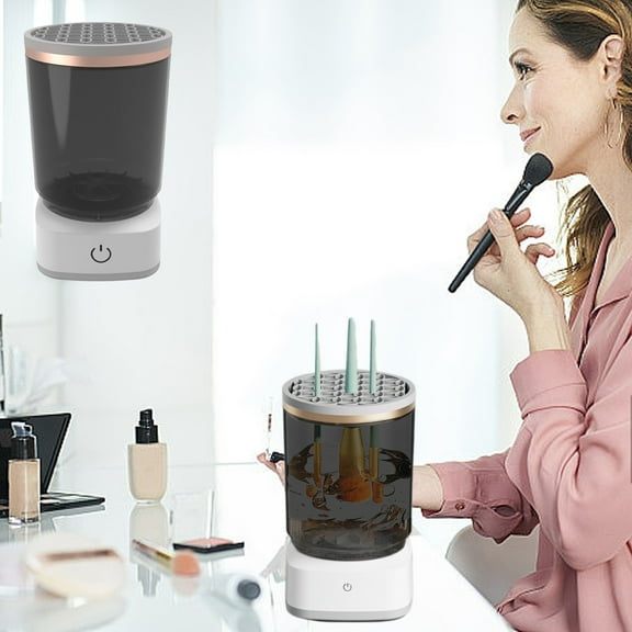Makeup Brush Cleaner | Automatic Electric Brush Washer for All Size Brushes | Portable Gray Plastic Cleaner with Clear Body