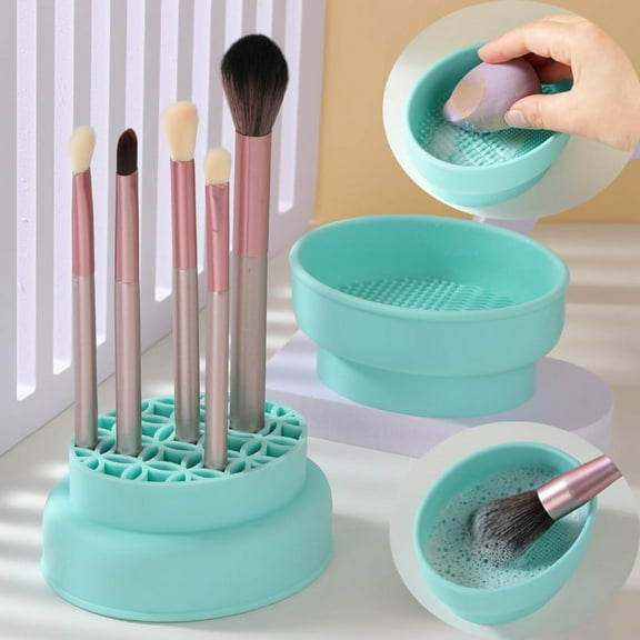 Makeup Brush Cleaner Mat 3 in 1 Silicone Makeup Brush Cleaner Bowl Cosmetic Brushes Cleaning Tool Organizer for Storage & Air Dry