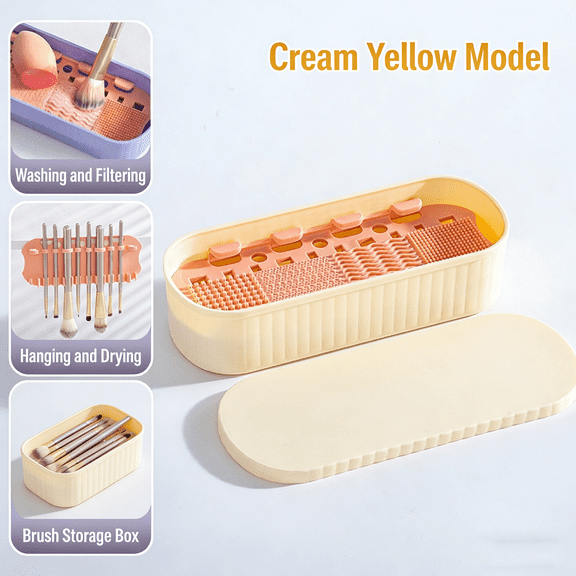 Makeup Brush Cleaning Bowl with Drying Rack All-in-One Box, Silicone Sponge and Beauty Blender Cleaning Tool Storage Rack Set