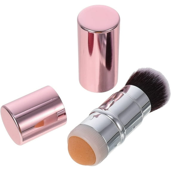 Makeup Brush with Face Oil Absorbing Roller, Reusable Facial Skincare Tool Oil Control Roller for Oily Skin Care, Oil-Absorbing Face Roller with Makeup Brush to Remove Excess Shine, Pink
