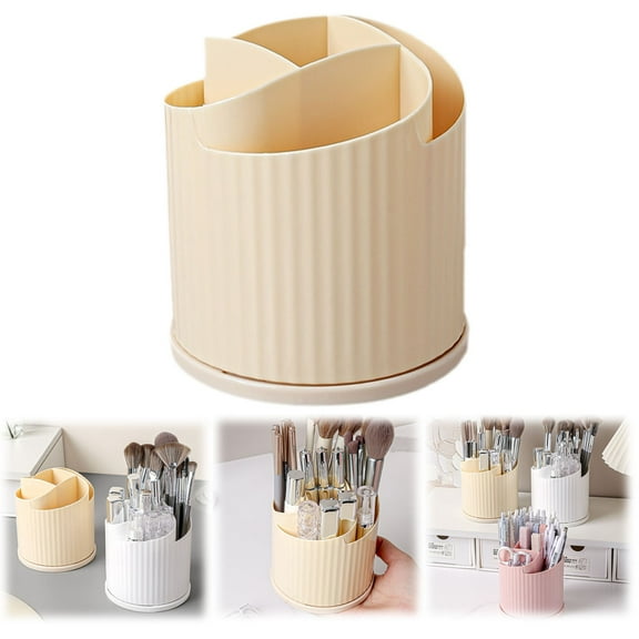 Makeup Brush Holder, 5 Slots 360° Rotating Makeup Brush Organizer, Makeup Organizer Pen Holder for Desk, Cosmetics Skincare Storage for Dresser, Countertop, Vanity & Bathroom, Yellow