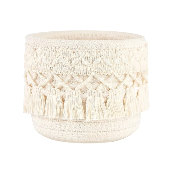 Makeup Brush Holder Boho Mini Storage Basket Set of 1, 4.7 x 3.9 Inch X-Small Woven Rope Organizer for Comb Pens Tiny Succulents, Bedroom Vanity Living Room Bathroom Dorm Office Decor