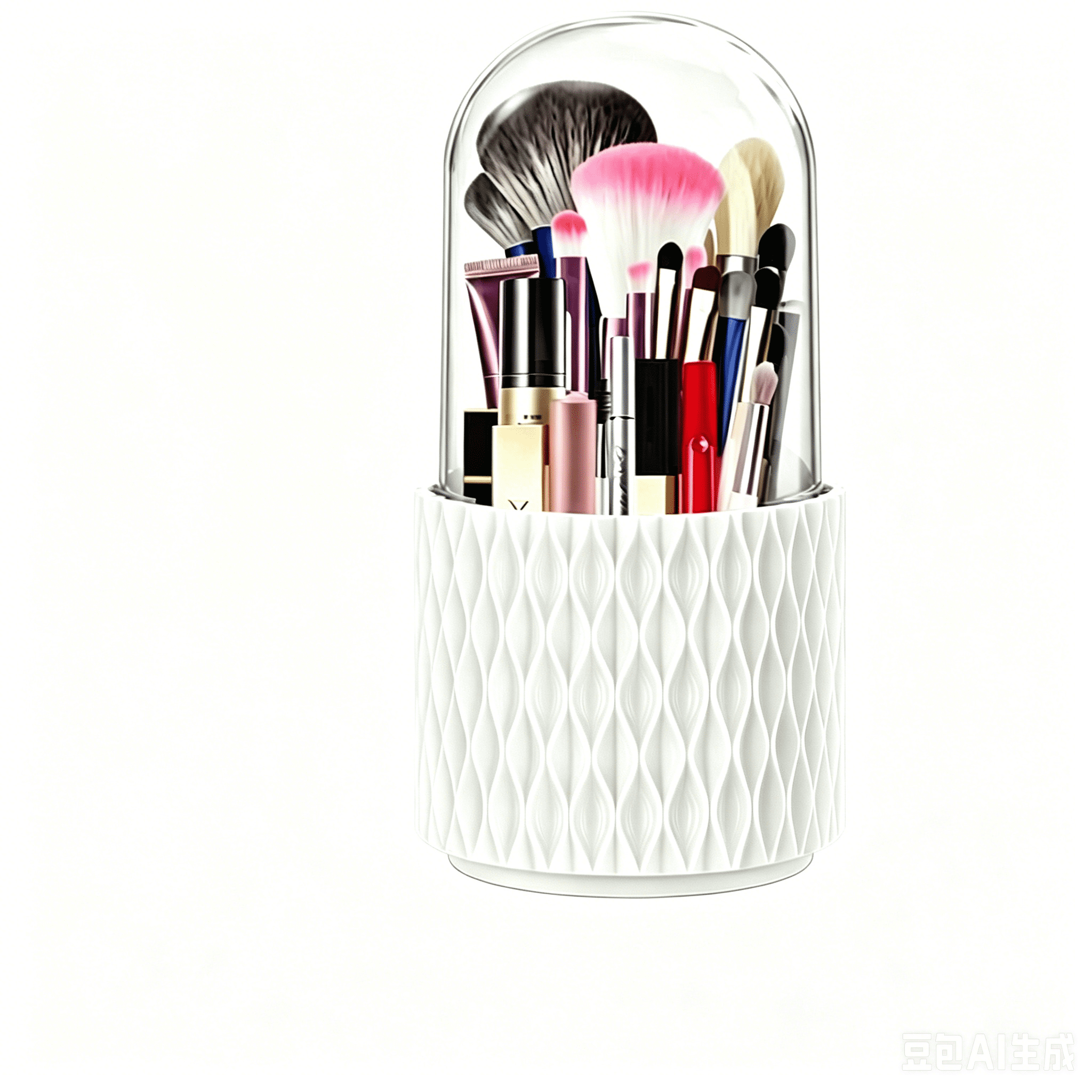 Makeup Brush Holder with Clear Lid, 360 Rotating Make up Organizer 5 Compartments Cosmetics Display Case for Vanity