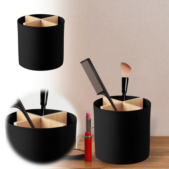 Makeup Brush Cup with Weighted Base Removable Dividers and Non- Insert for Secure Desktop Storage