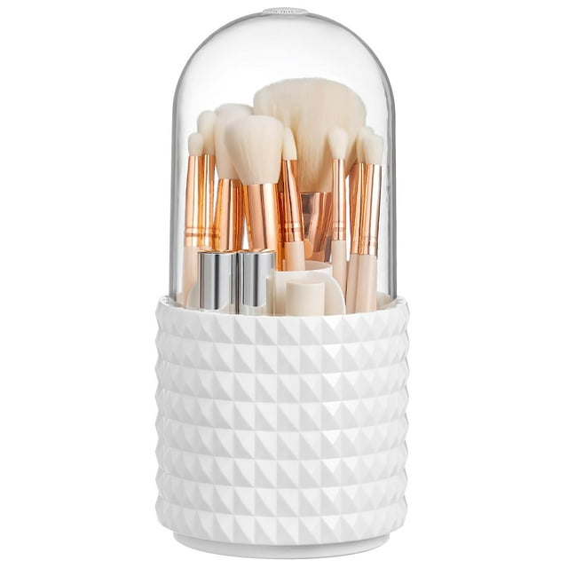 Makeup Brush Holder, Dustproof 360 Rotating Cosmetics Make up Brush Organizer Storage with Lid
