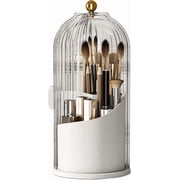 Makeup Brush Holder with Lid, Cosmetic Tools Organizer 360 Rotating Waterproof Dustproof Makeup Brushes Storage for Vanity Desktop Bathroom Countertop, Transparent