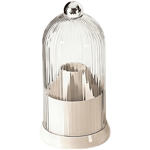 Makeup Brush Holder with Lid, Rotating Organizer, Dustproof Cosmetic Storage Box, 7 Compartment Display Case for Powder, Eyebrow, Eyeliner Brushes, Milky White PET Material for Vanity