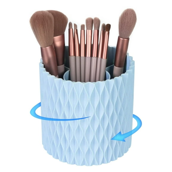 Makeup Brush Holder Organizer -360° Rotating Multi-Functional Pen Holder for Desk,Multi-Purpose Desktop Stationary Organizer,Storage Cup for Lipsticks, Comb, Beauty Tool in Vanity (Light Blue)