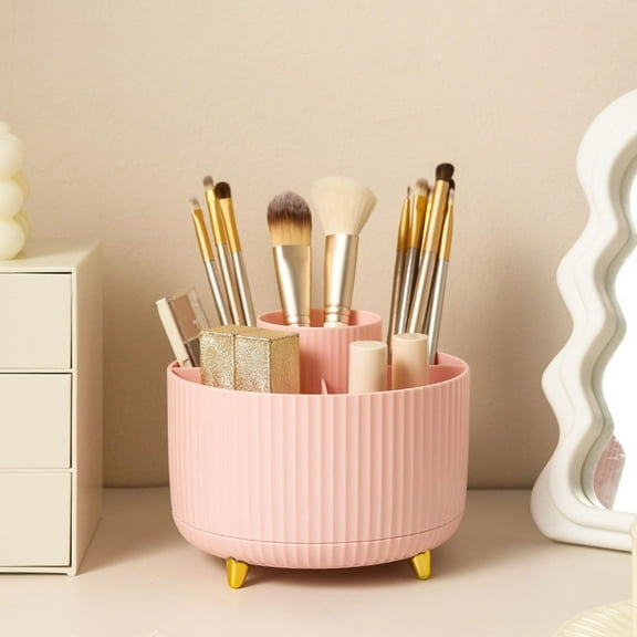 Makeup Brush Holder Organizer 360° Rotating Storage Cup For Vanity Bathroom Countertops Desk Cosmetic Display 5 Slot Brushes Container