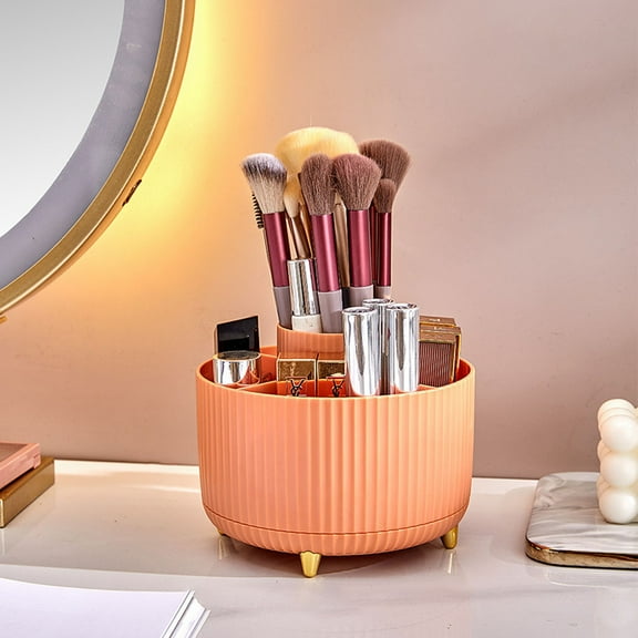 Makeup Brush Holder Organizer 360° Rotating Storage Cup for Vanity Bathroom Countertops Desk Cosmetic Display Brush Organizer with 5 Slots